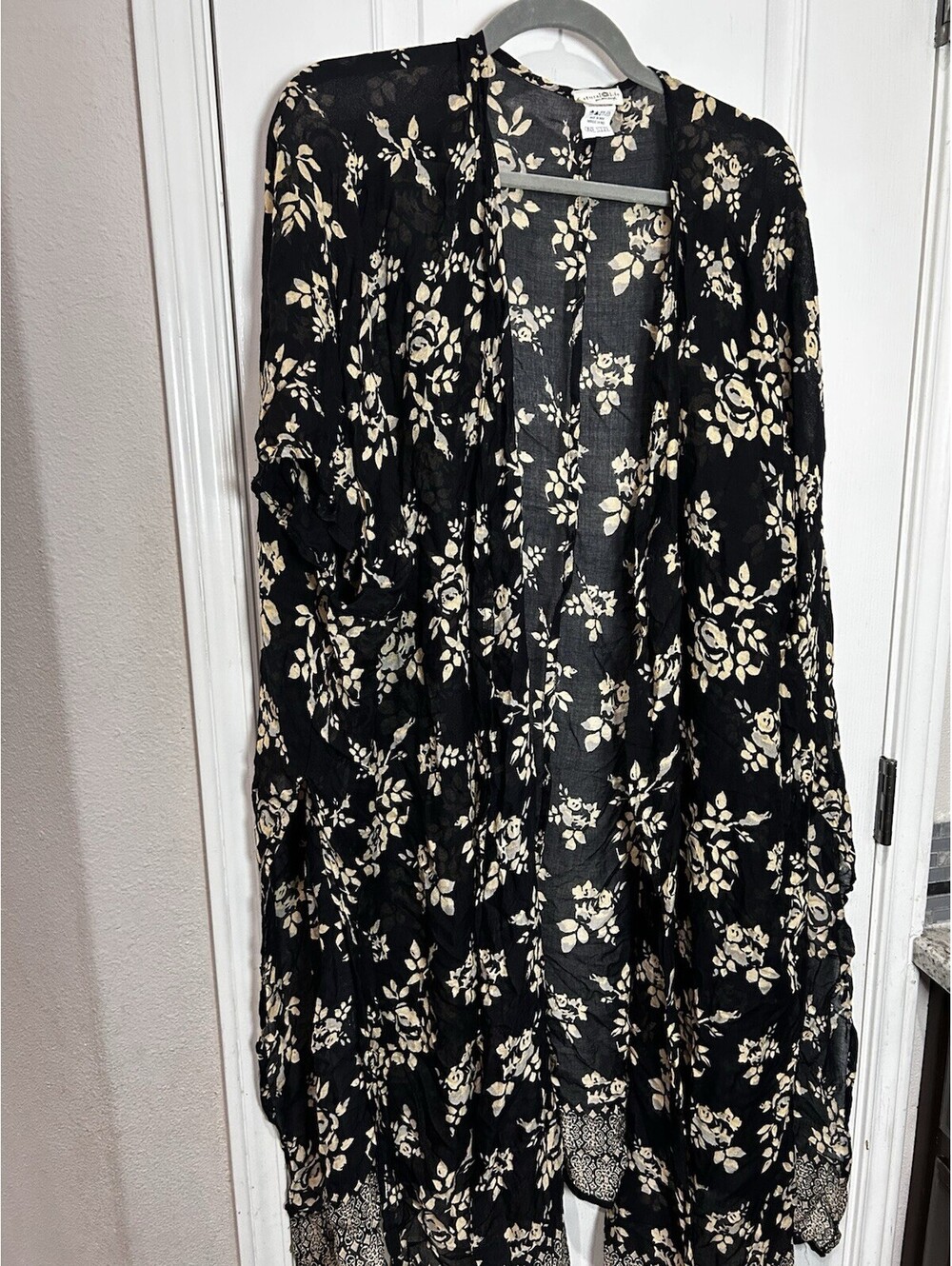 Natural Life Floral Black and Cream Kimono Floral Oversized Boho Festival